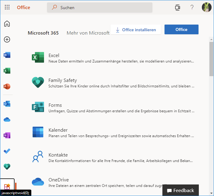 Microsoft 365 portal in German