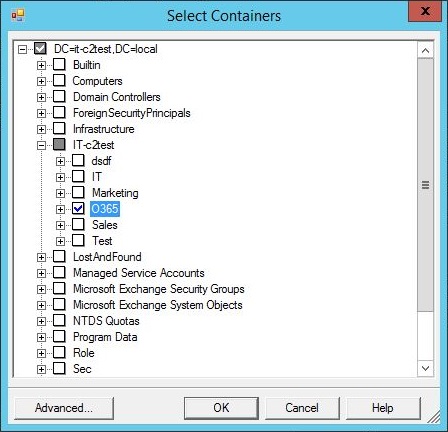 Select containers you want to unselect in directory synchronization.