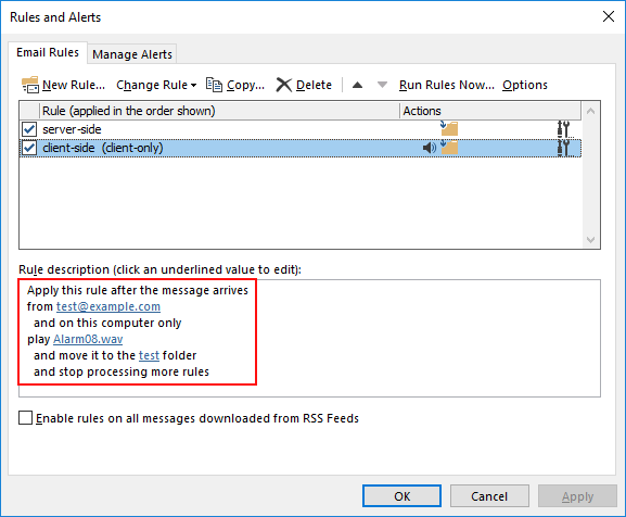 Reglas Get-InboxRule outlook del lado del servidor vs del lado del cliente