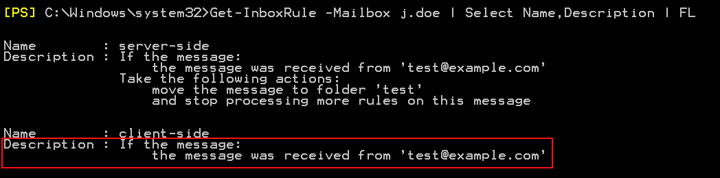 Get-InboxRule rules server-side vs client-side gestionarea regulilor Outlook