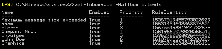 Managing Outlook rules Get-InboxRule rule list