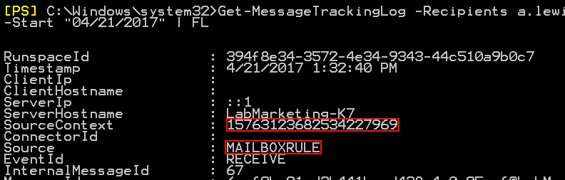 handing Outlook rules Get-MessageTrackingLog details