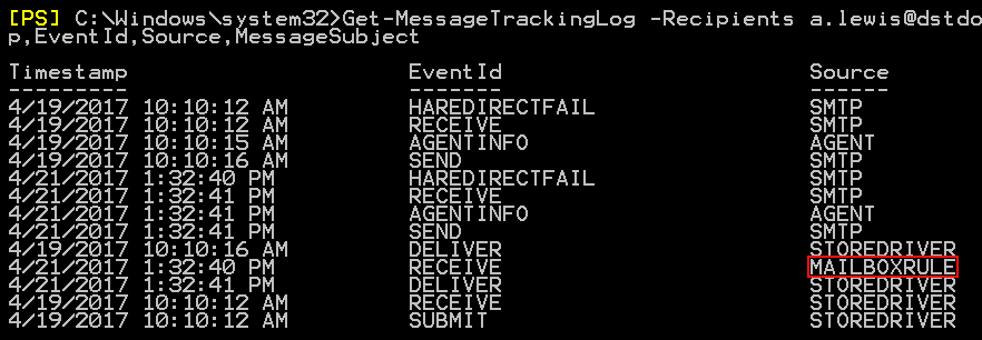 Managing Outlook rules Get-MessageTrackingLog
