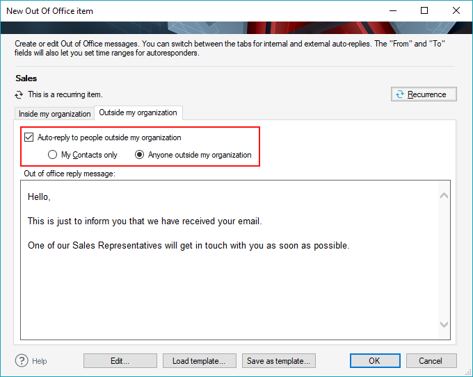 how to setup auto reply for shared mailbox in exchange