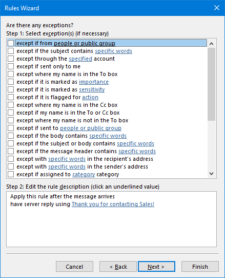 autoreply for shared folder 10 configuring exceptions
