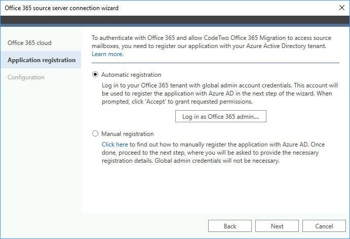 Application registration - source server