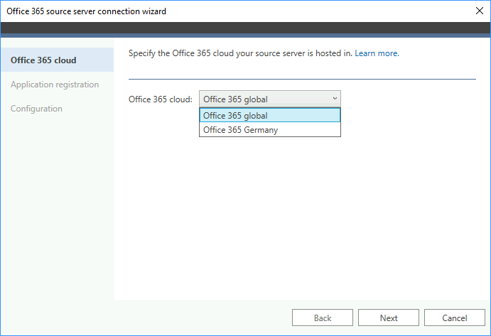 Specifying the Office 365 cloud - source server