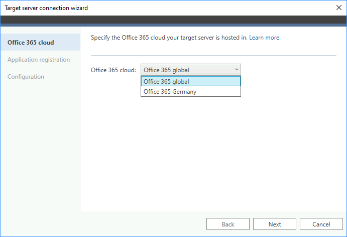Specifying the Office 365 cloud - target server