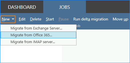 New migration job from Office 365 tenant.