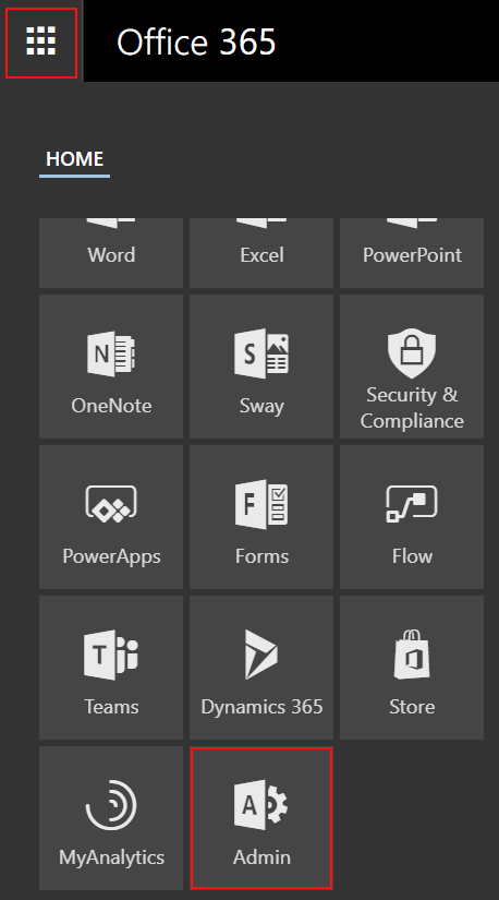 Accessing Office 365 Admin Center