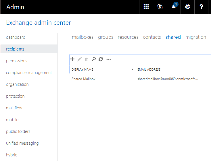 Create Shared Mailbox in Exchange Admin Center 1