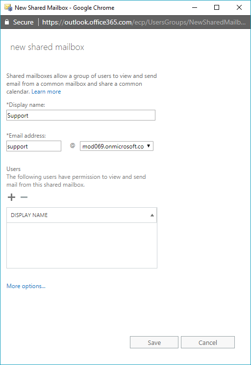 Create Shared Mailbox in Exchange Admin Center 2