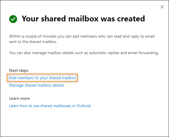 Moving on to add users after successful creation of a shared mailbox