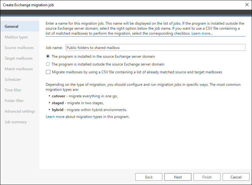 Setting up the General step in CodeTwo Office 365 Migration wizard - Public Folders migration