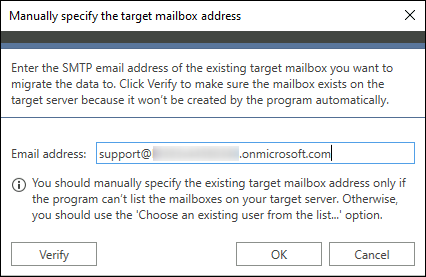 Specifying the target shared mailbox address