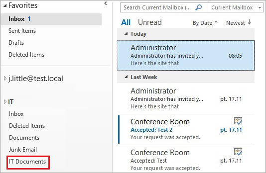 SharePoint and Exchange integration - site mailbox in Outlook