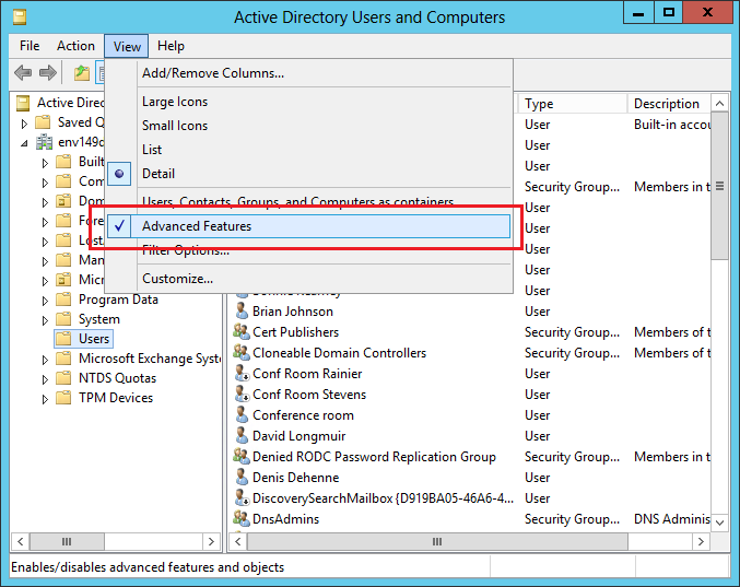 How to use Active Directory user photos in Windows 10 - Enabling Advanced Features in Active Directory Users and Computers