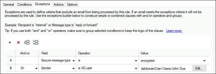 Defining exceptions from the Remove sensitive content action in CodeTwo Email Signatures On-prem.