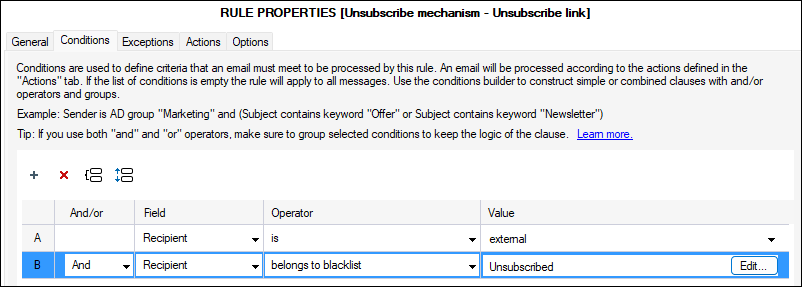 Adding recipient to a blacklist