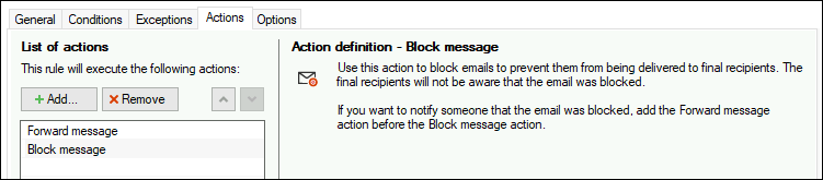 The Block message action in CodeTwo Email Signatures On-prem.