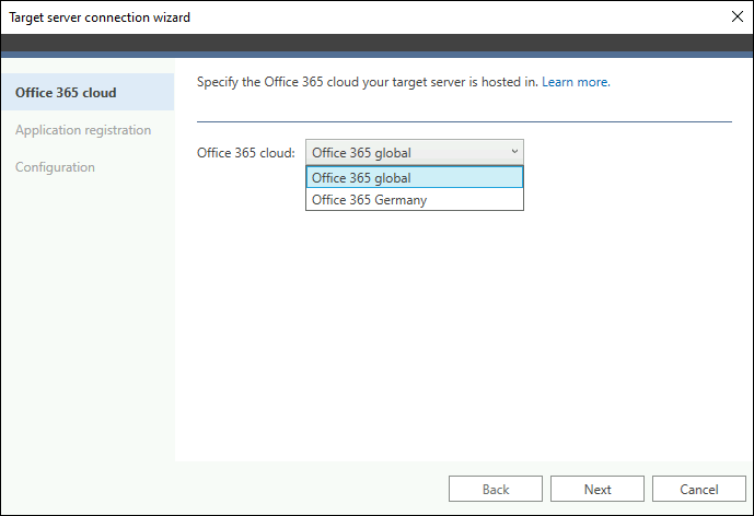 Target Office 365 connection