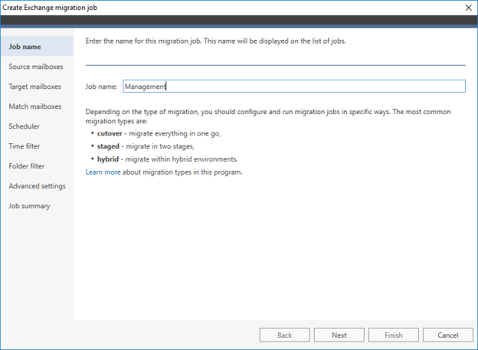 Name your migration job to Exchange 2019
