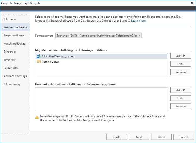 Select mailboxes for migration to Exchange 2019