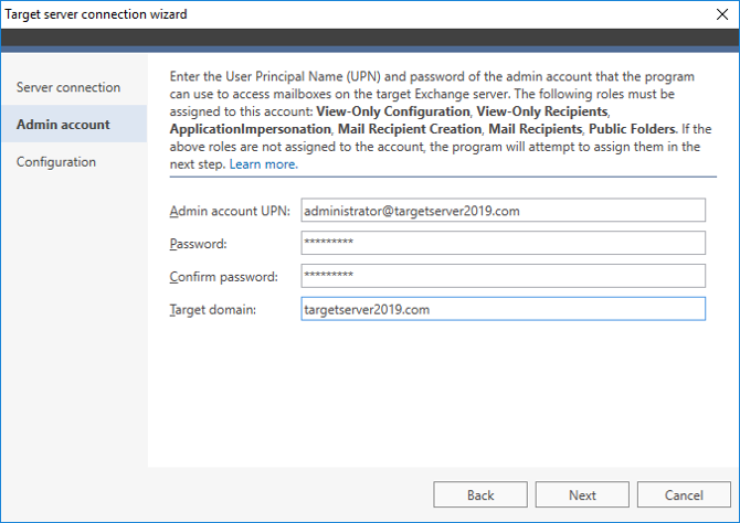 Connect to the target server Exchange 2019
