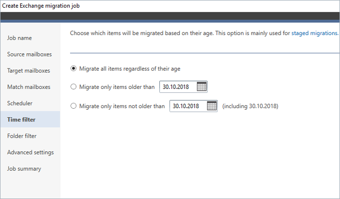 Filter items before migrating them to Exchange 2019.