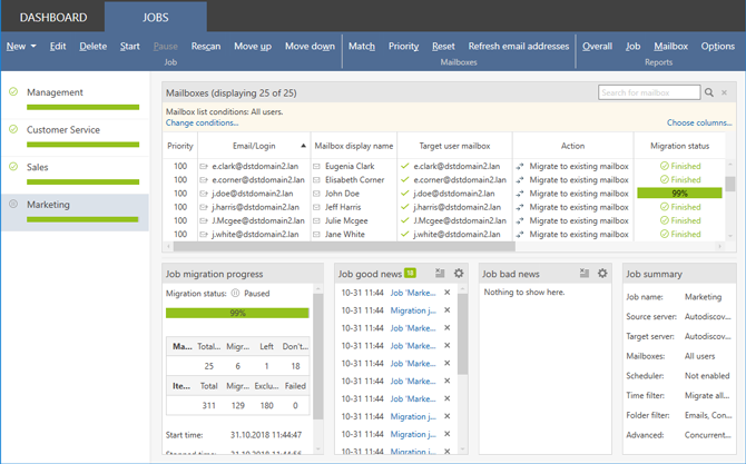 Monitor the migration jobs in the Jobs tab