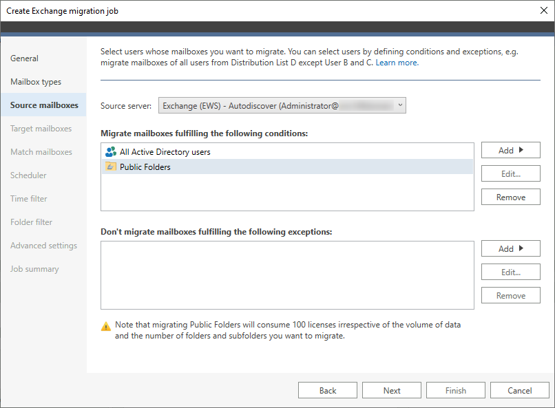 Select mailboxes for migration to Exchange 2019