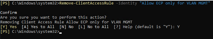 Remove the client access rule