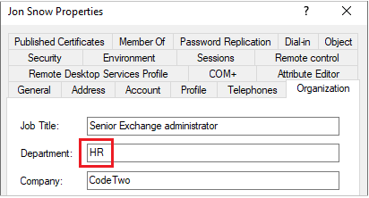 AD properties of a user.