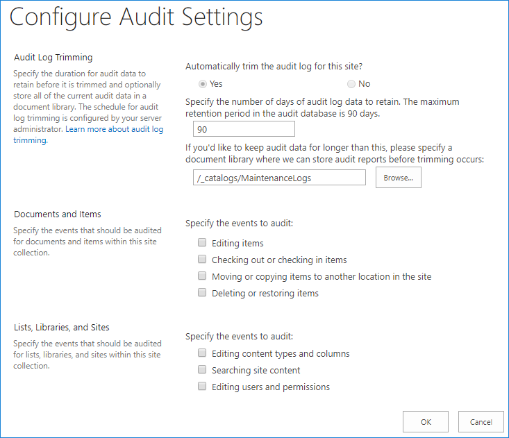 Configure audit settings - SharePoint audit logs