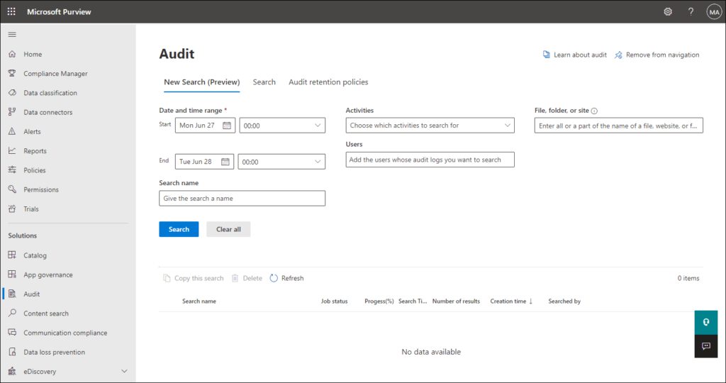 Unified Audit log search