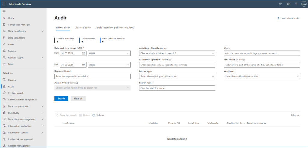 Unified Audit log search
