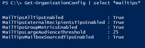 Check the MailTips PowerShell settings