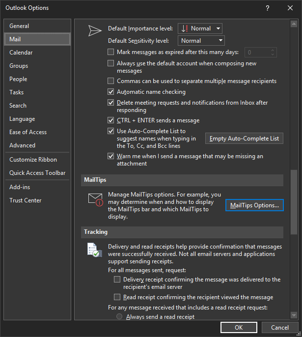 Outlook Mail Settings - Mail Tips