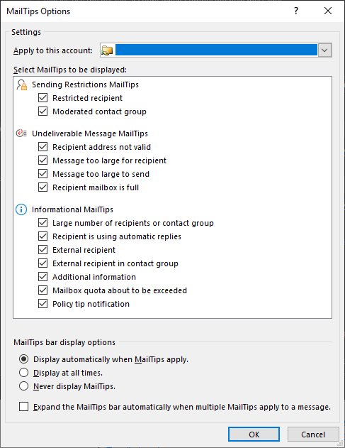 Outlook MailInfos Options in Outlook