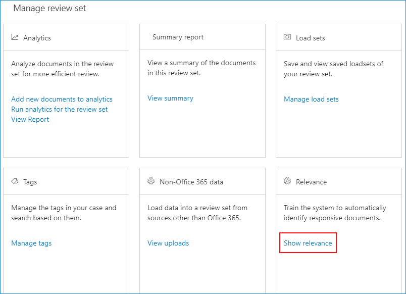 Manage a review set - show relevance