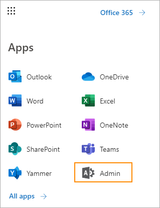 Admin app in Office 365