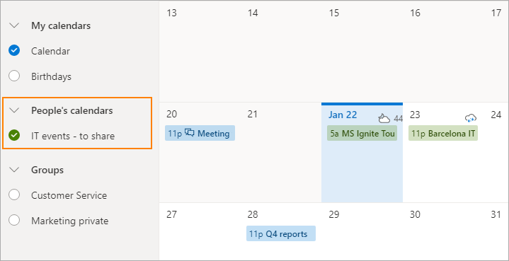 View a shared calendar