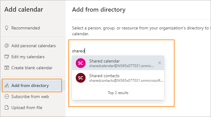 Add shared calendar from directory 