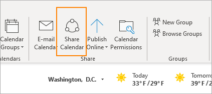 Shared calendar icon in Outlook