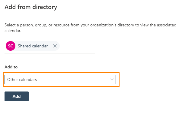 Select destination for a shared calendar in OWA