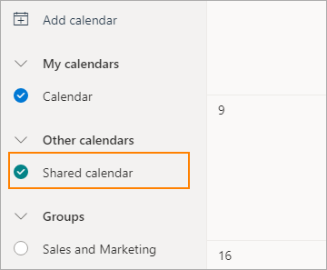 Shared calendar opened in OWA