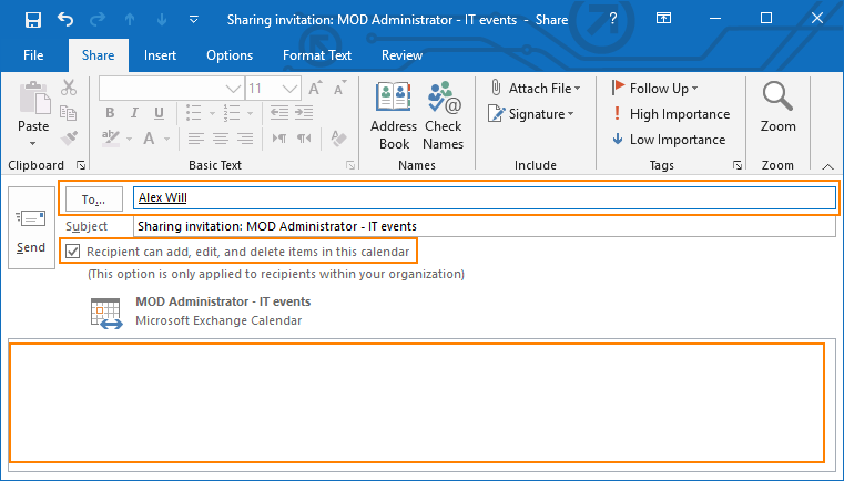 Different ways of sharing a calendar in Office 365 and Outlook