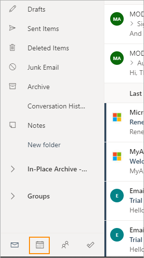 Calendar icon in Outlook