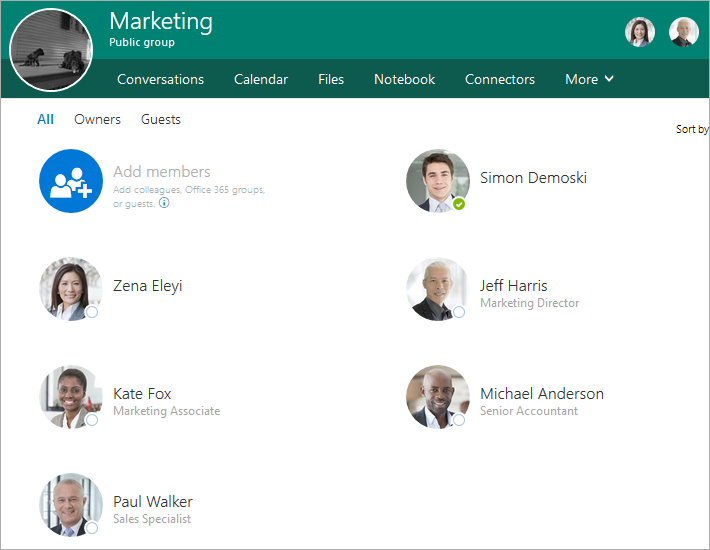 Office 365 user photos displayed in Office 365 Groups.