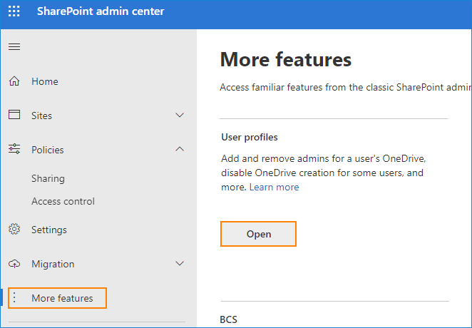 SharePoint Online admin center - show more